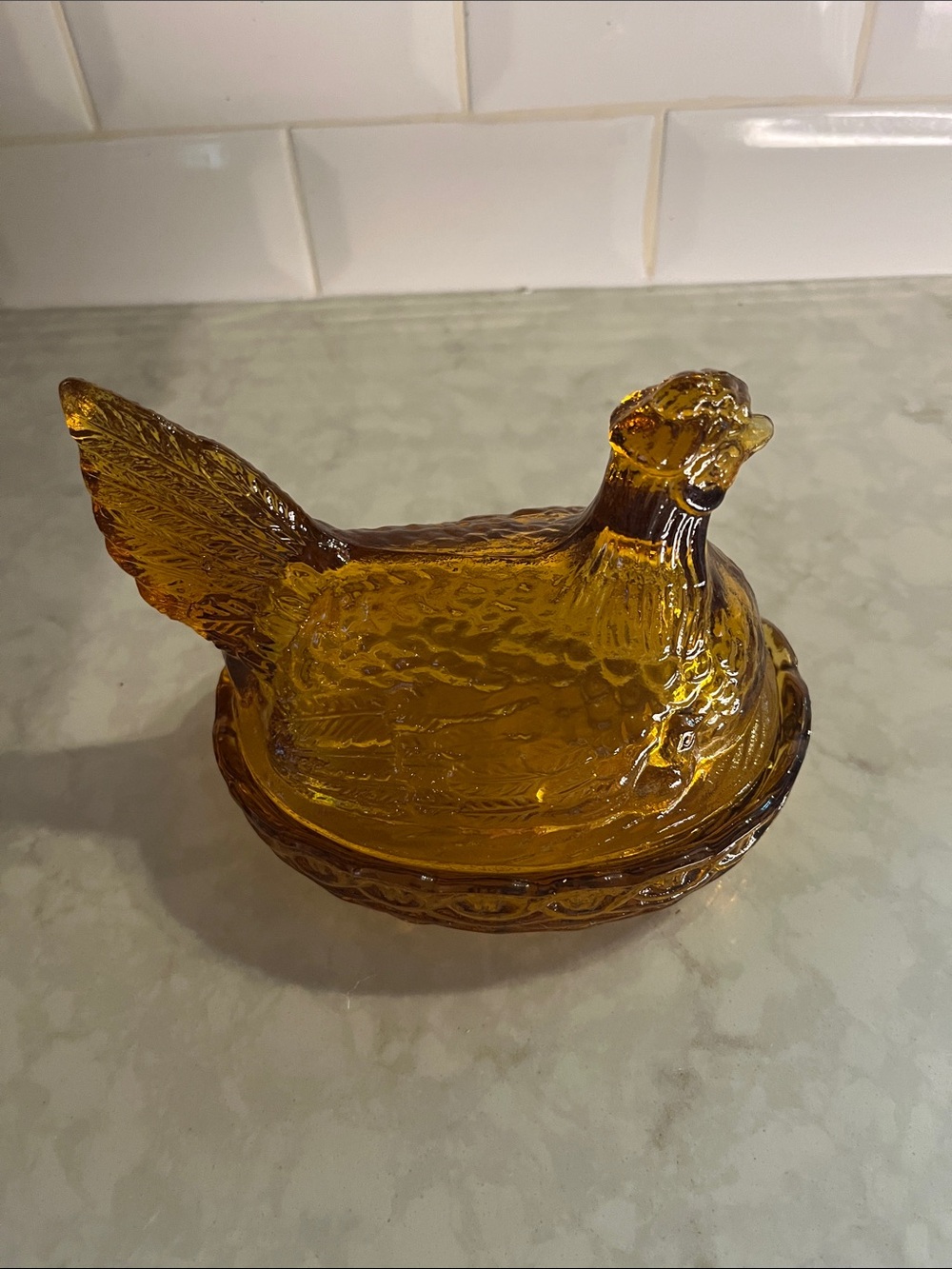 Indiana Glass Amber Hen on Nest Beaded Nest Candy Dish Vintage Farmhouse Decor - Picture 4 of 7